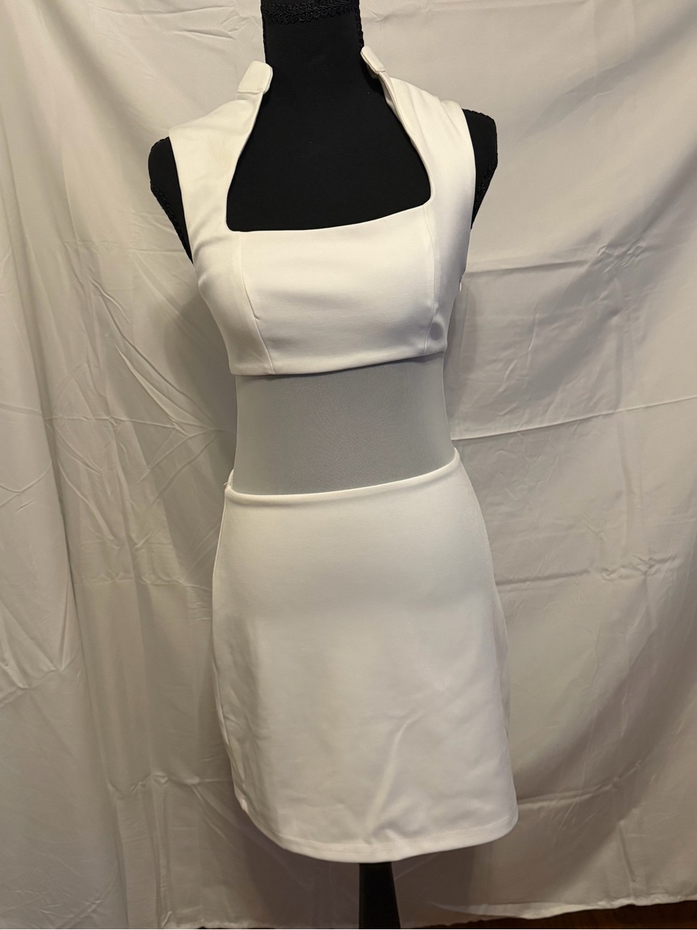 White Halter Mini Dress with Square Neckline-A007